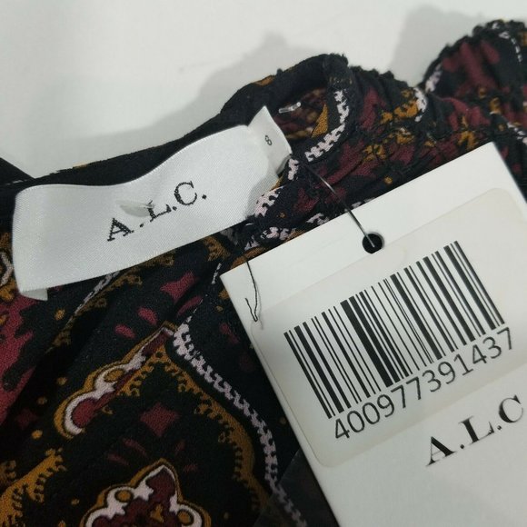 A.L.C. Burgundy Gold Print Alexa Silk Dress - Picture 7 of 11